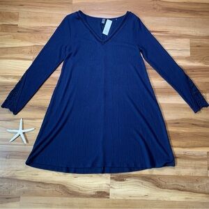 NWT! Alya Women’s Navy Blue Long Sleeve Ribbed Sweater Dress, Size Medium